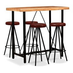 Set mobilier bar, 5 piese, lemn masiv acacia si piele naturala GartenMobel Dekor