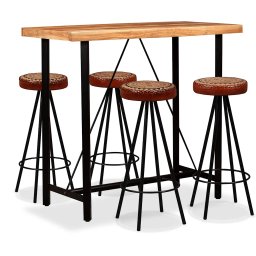Set mobilier bar, 5 piese, lemn acacia, piele naturala & panza GartenMobel Dekor