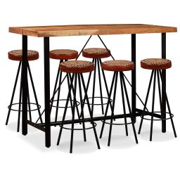 Set bar, 7 piese, lemn masiv de acacia, piele naturala si panza GartenMobel Dekor