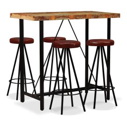 Set mobilier bar, 5 piese lemn masiv reciclat si piele naturala GartenMobel Dekor