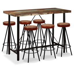 Set bar, 7 piese, lemn masiv reciclat, piele naturala si panza GartenMobel Dekor