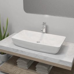Chiuveta de baie cu robinet mixer, ceramica, dreptunghiular alb GartenMobel Dekor