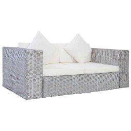 Canapea cu 2 locuri cu perne, gri, ratan natural GartenMobel Dekor