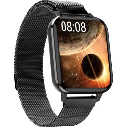 Smartwatch FW45 Aurum 2, bratara plasa metalica, Gri inchis