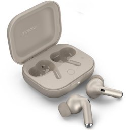 Casti bluetooth stereo MOTO Buds Plus Flute, Wireless Earbuds, Sound by Bose, Dolby Atmos, tip In-Ear, Beach Sand