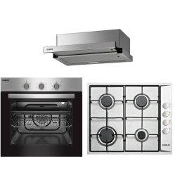 Pachet Samus ONL2 Cuptor incorporabil Samus SC616GTXV, Electric, 56 L, 5 functii + Plita incorporabila Samus PSG-64SX, 4 Arzatoare, Gaz, Sistem de siguranta + Hota telescopica Samus HS6030TX, 300 m3/h, 60 cm latime, Inox