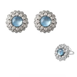 Cercei Acvamarin Cu Zircon Oval 14x14x16 mm Argint 925 – 1 Pereche