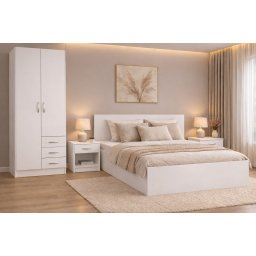 Dormitor STAR Alb Mat , Set complet cu pat, dulap E i 2 noptiere