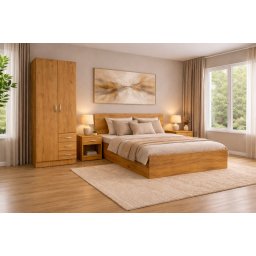 Dormitor STAR Stejar Auriu , Set complet cu pat, dulap E i 2 noptiere