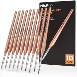 Set 10 pensule Nicpro cu varf rotund pentru detalii fine