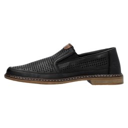 Pantofi barbati, negru, casual, piele naturala, perforati, cu toc, Rieker 13459-00-Negru (Marime: 43)