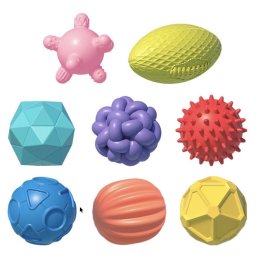 Set 8 mingi senzoriale pentru bebelusi, colorate, cu texturi diferite, 18 luni+