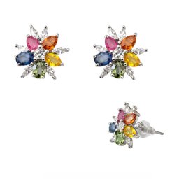Cercei Turmalina Mixta cu Zircon Ovala Picatura Fatetata 14x12x13 mm Argint 925 – 1 Pereche