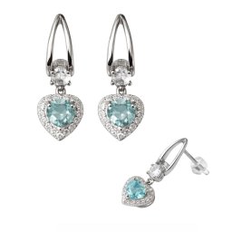 Cercei Acvamarin Cu Zircon Inima Fatetat 19x6x12 mm Argint 925 Pentru Cadou – 1 Pereche