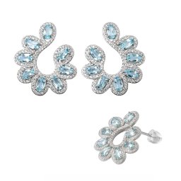 ercei Acvamarin Cu Zircon Oval Fatetat 27x23x13 mm Argint 925 Pentru Evenimente – 1 Pereche