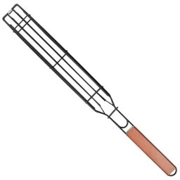 Gratar pentru frigarui/peste, cu maner lung, metal/lemn, 49x4.5cm, Gonga Negru