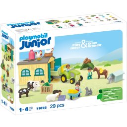 PLAYMOBIL 71656 Junior: Farm adventure with tractor, trailer and animal friends, construction toy