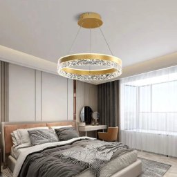 Lustra LED suspendata BRINDA 124W cu telecomanda, dimabila, auriu, înaltime reglabila