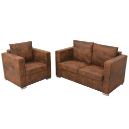 Set canapea 2 piese Imitatie piele întoarsa GartenMobel Dekor
