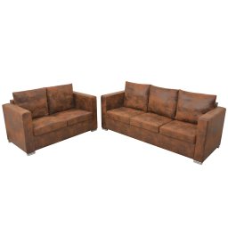 Set canapea 2 piese, imitatie piele întoarsa GartenMobel Dekor
