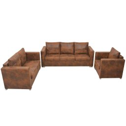 Set canapea 3 piese, imitatie piele întoarsa GartenMobel Dekor