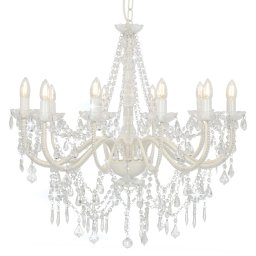 Candelabru cu margele, alb, 12 becuri E14 GartenMobel Dekor
