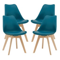 Set 4 scaune dining Fläten turcoaz din piele ecologica si lemn