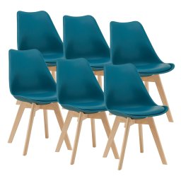 Set 6 scaune dining turcoaz cu piele ecologica si picioare din fag