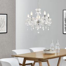 Candelabru Weimar alb cu cristale decorative, 5x E14, 35x145 cm