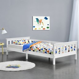 Pat copii Nuuk 90x200 cm alb din lemn de pin, cu somiera