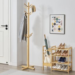 Cuier pom din bambus natural cu 12 agatatori, 176 cm, Jämsä