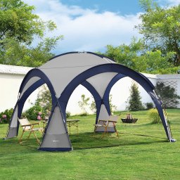Pavilion de gradina LED cu panou solar si plase, 345x345 cm, albastru
