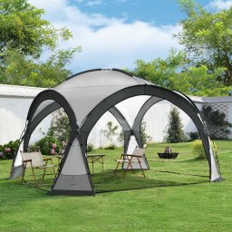 Pavilion de gradina LED Grästorp gri cu panou solar si plase