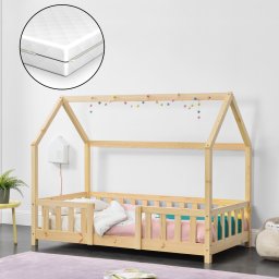 Pat casuta pentru copii din lemn 70x140 cm cu saltea, Sisimiut