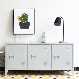 Comoda TV Kotka alba din otel cu 3 usi, 113 x 40 x 58 cm