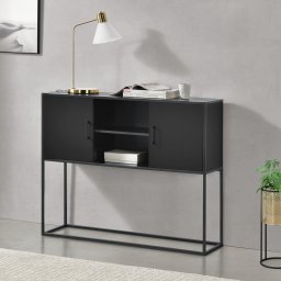 Comoda sideboard Motala neagra cu 2 usi si rafturi, stil modern