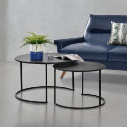 Set 2 masute de cafea Korenica, rotunde, negre, metal, max. 20 kg