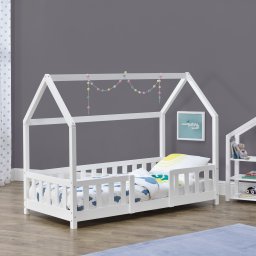 Pat casuta pentru copii 70x140 cm alb din lemn de pin Sisimiut