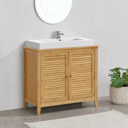 Dulap baie sub lavoar din bambus Värmdö, 67x60x30 cm, 2 usi