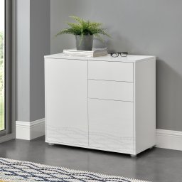 Comoda sideboard Paarl alb lucios cu 2 usi si 2 sertare, 79 cm