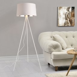 Lampadar Manchester 150 cm, alb, cu abajur textil alb-argintiu