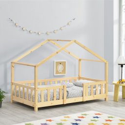 Pat copii tip casuta Treviolo 70x140 cm din lemn natur