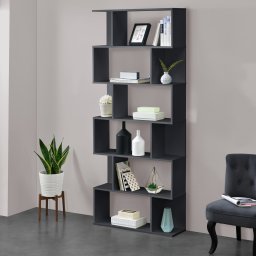 Biblioteca Borrby cu 6 rafturi, 192x80x24 cm, gri închis, en.casa