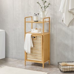 Dulap de rufe din bambus Rendalen cu sac detasabil si raft 40x30x95 cm