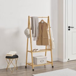 Cuier de haine din bambus cu 2 rafturi si roti Øckero 152 cm