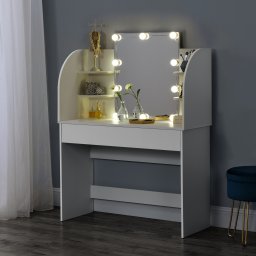 Masa de toaleta Köla cu oglinda si LED, alba, 108 x 40 cm