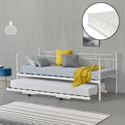 Pat metalic extensibil Skutskär 90x200 cm alb cu 2 saltele