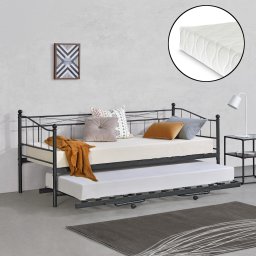 Pat metalic extensibil Skutskär 90x200 cm cu 2 saltele, negru