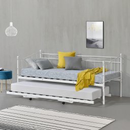 Pat de zi metalic alb 90x200 cm cu pat extensibil Skutskär