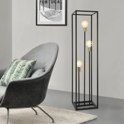 Lampadar Groningen cu 3 becuri, negru si auriu, design modern